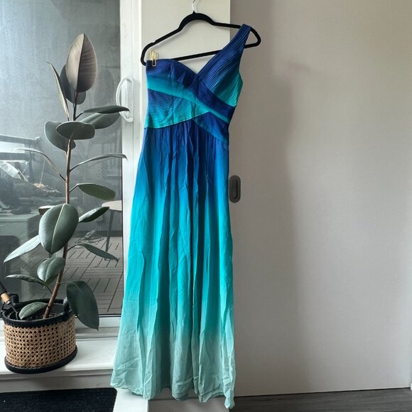 Size 2 BCBGMAXAZRIA One-Shoulder Ombre Gown – Blue/Teal - Picture 1 of 5